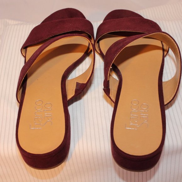 Franco Sarto Size 7.5M Silas Maroon/Burgundy Faux Suede Slide Low Heeled Sandals - Picture 11 of 12